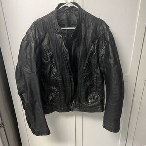 YKK Black Leather Motorcycle Jacket Harley Davidson‎ Size 46